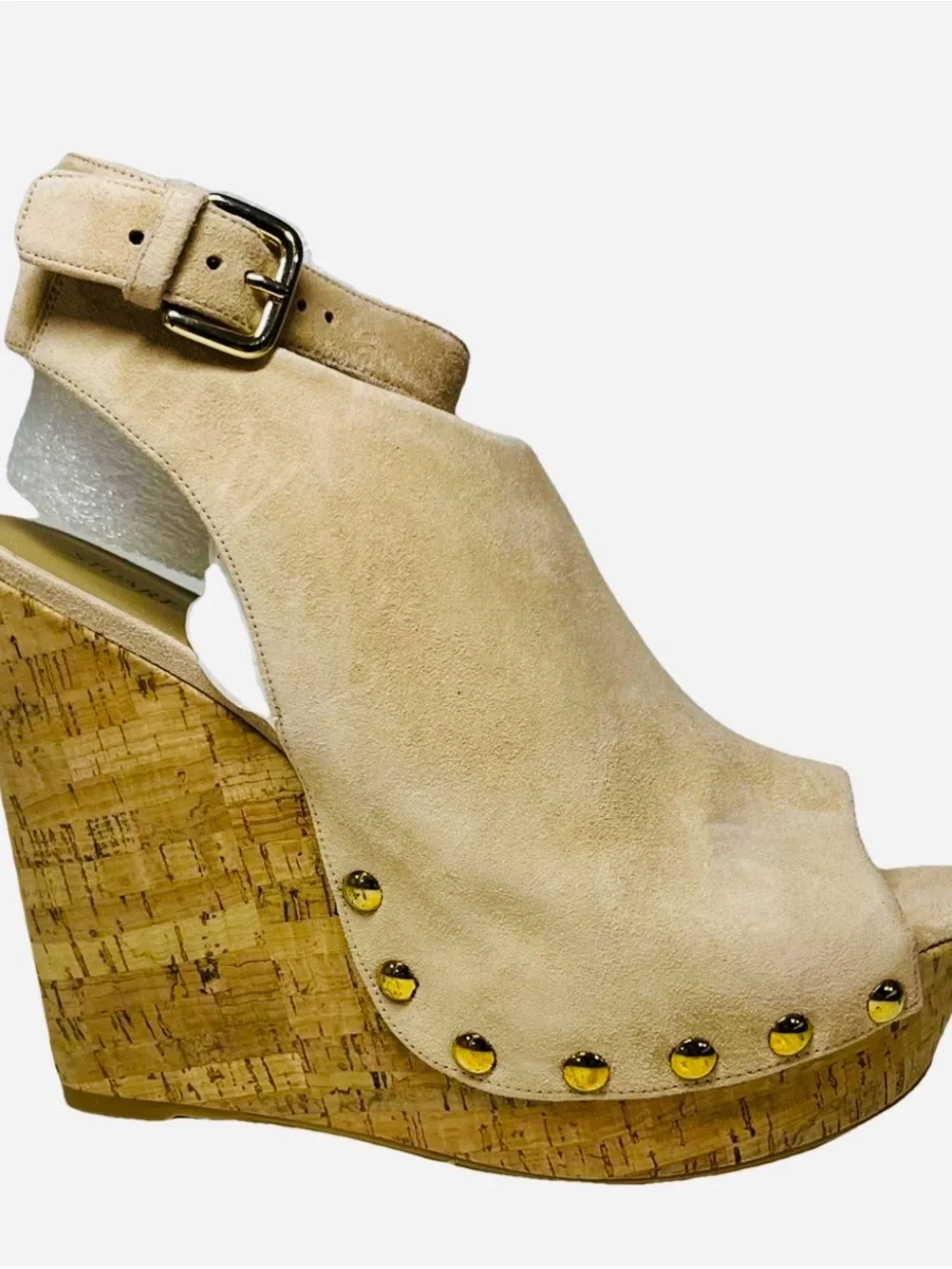 Steward Weitzman Women’s Tan Suede Cork Wedge Platform Mule Heels 9.5 - Picture 3 of 8